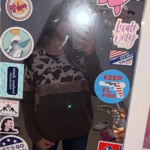 boutique long sleeve cow print/glittery